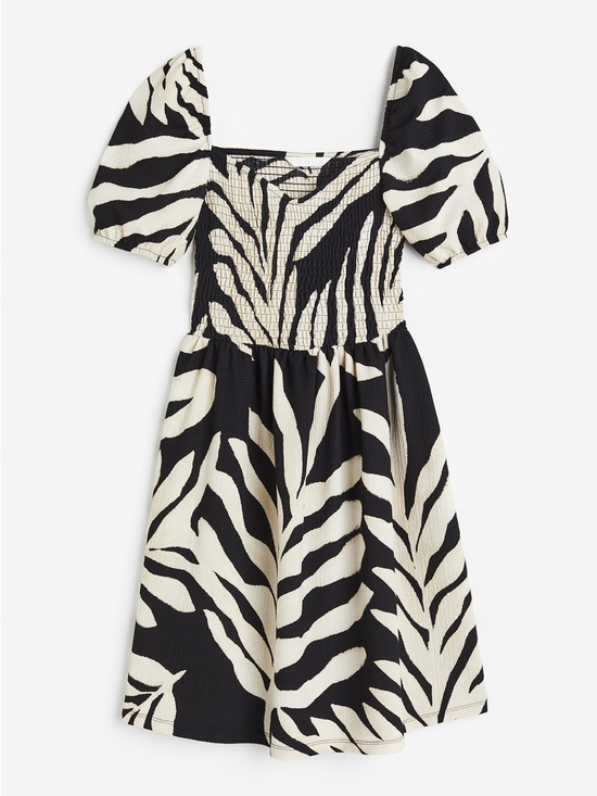 H&M Dresses & Skirts - H&M Black and Cream Zebra-Print Mini Dress with Puff Sleeves
